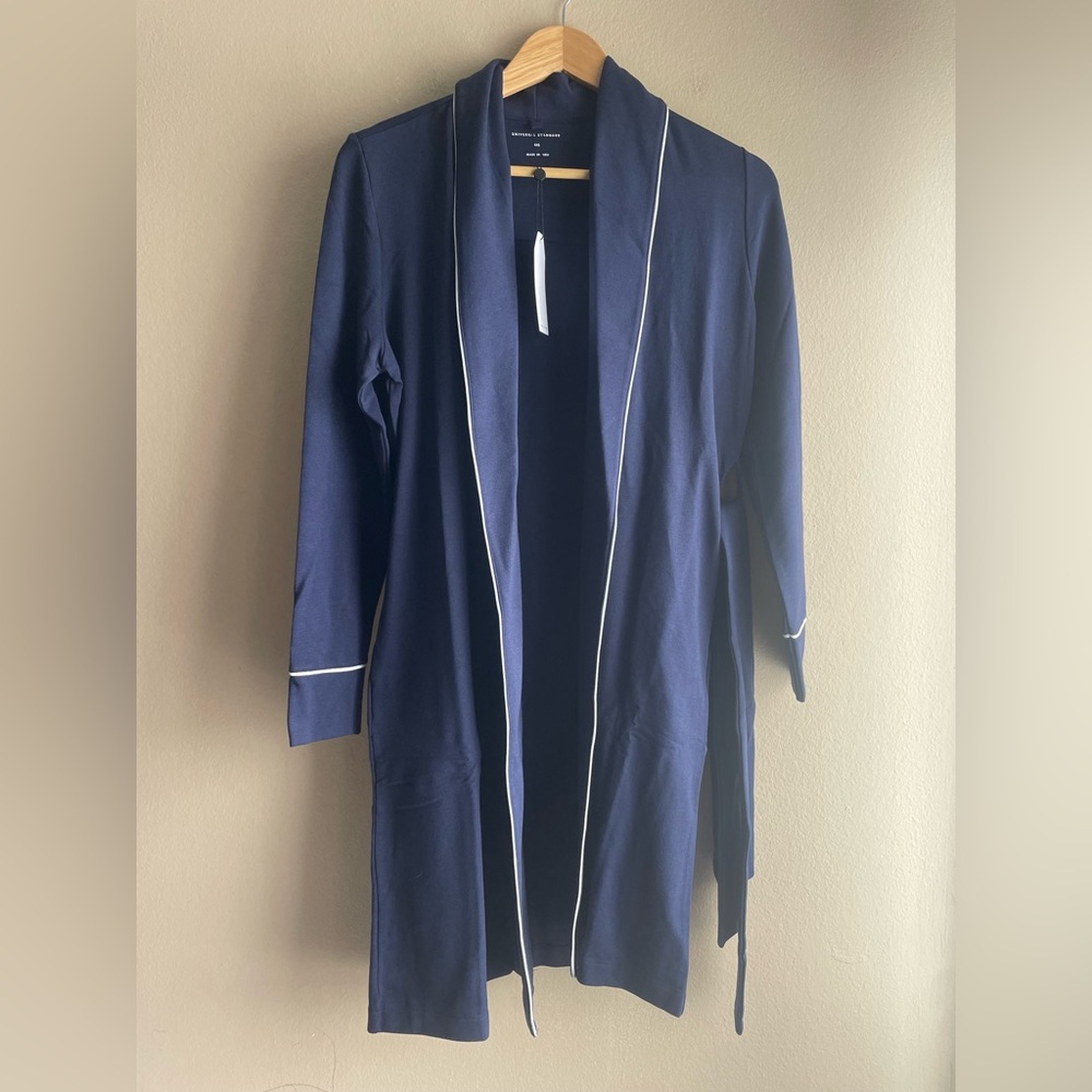 New Universal Standard Rachele Lounge Robe Blue Piping Women Size 4XS